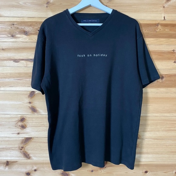 026 Vintage FCUK T Shirt 90s "FCUK Holiday" Grey Large - Picture 4 of 10